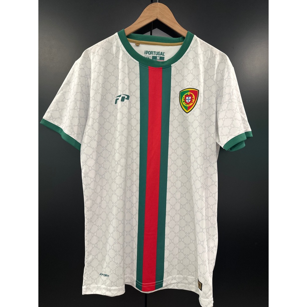 Portugal National Team Soccer Jersey White Green Red Stripe FP Dry Mens Medium